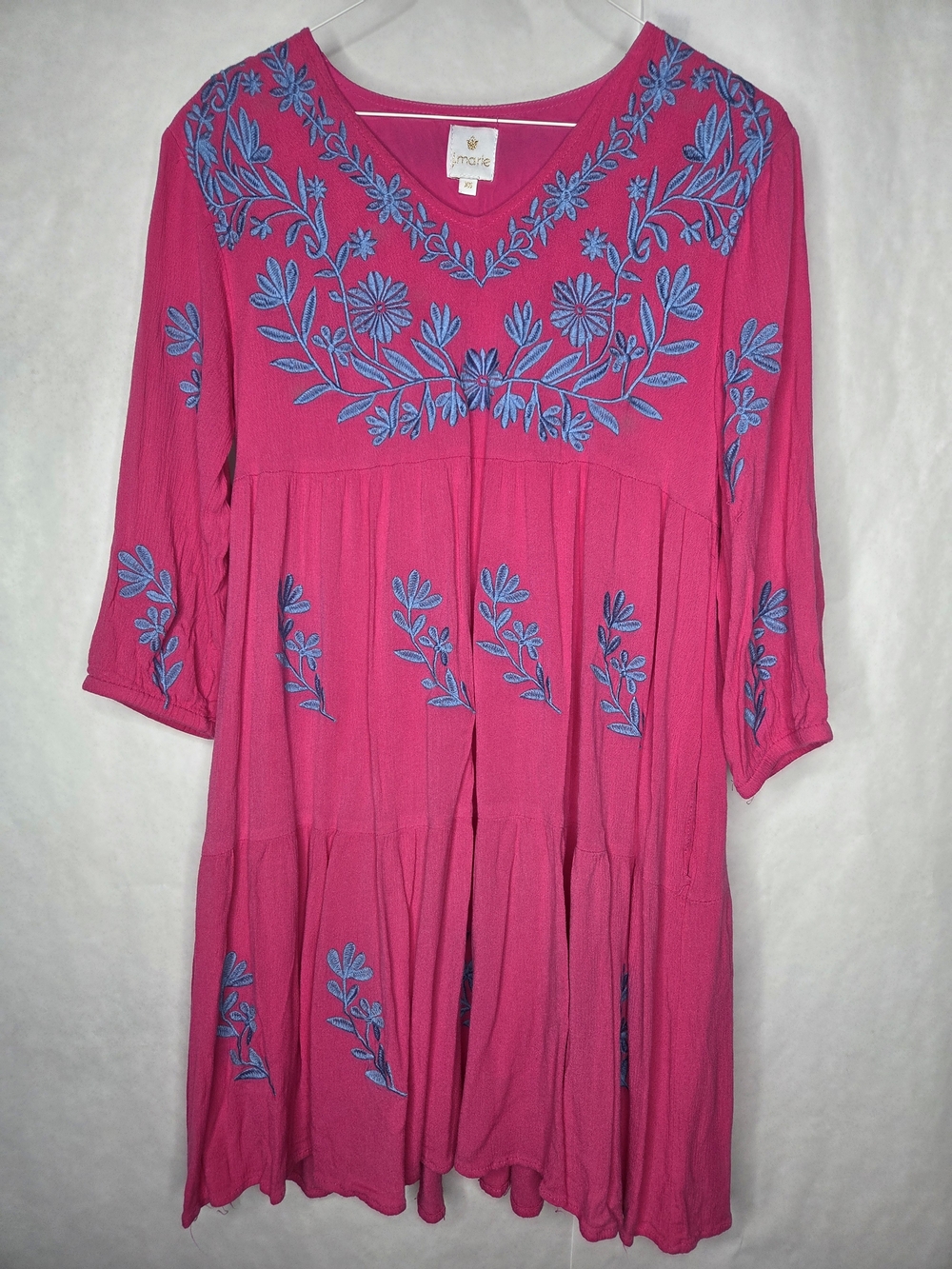 J. Marie Fuchsia Embroidered V-Neck Tunic